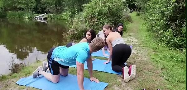  Clothed yoga babes suck